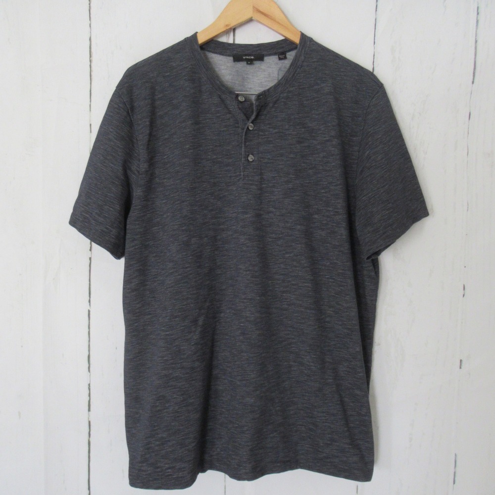 Vince T Shirt XL Mens Charcoal Gray Henley Short Sleeve Quiet Luxury Minimalist